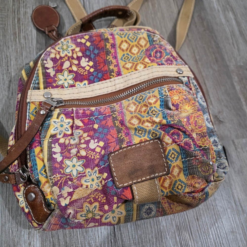 Fossil Womens Mini Backpack Small Floral Patchwork Canvas Tapestry Boho - Picture 5 of 11